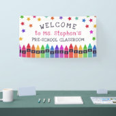 Kleurrijke Crayons Stars Welkom Leraar's Classroom Spandoek (Beurs)