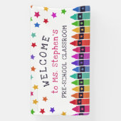 Kleurrijke Crayons Stars Welkom Leraar's Classroom Spandoek (Verticaal)