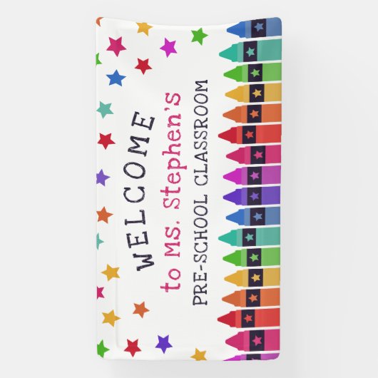 Kleurrijke Crayons Stars Welkom Leraar's Classroom Spandoek (Verticaal)