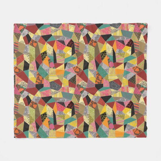 Kleurrijke Crazy Quilt Patchwork Patroon Fleece Deken (Voorkant (Horizontaal))