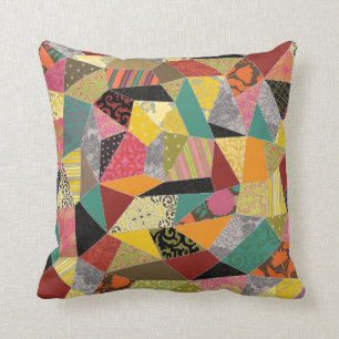 Kleurrijke Crazy Quilt Patchwork Patroon Kussen