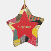 Kleurrijke Crazy Quilt Patchwork Patroon Monogram Keramisch Ornament (Links)