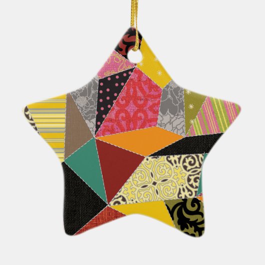 Kleurrijke Crazy Quilt Patchwork Patroon Monogram Keramisch Ornament (Achterkant)