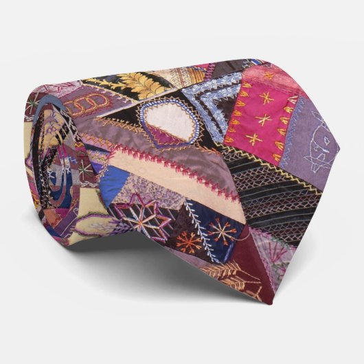 Kleurrijke  Crazy Quilt Stropdas (Opgerold)