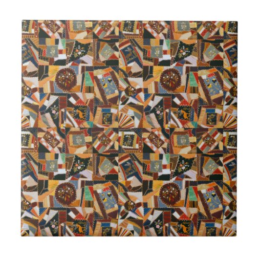  kleurrijke Crazy Quilt Tegeltje (Voorkant)