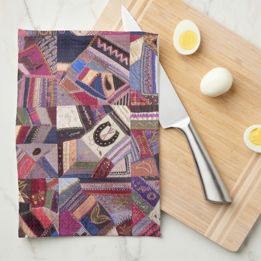 Kleurrijke  Crazy Quilt Theedoek (Quarter Fold)