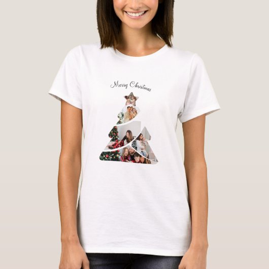 Kleurrijke creatieve minimale kerstboom foto t-shirt (Voorkant)