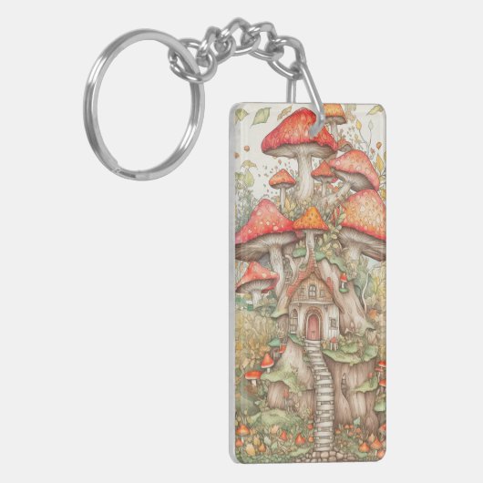Kleurrijke Creatieve Mushroom Hut Illustratie Sleutelhanger (Voorkant Links)