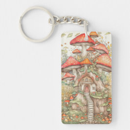 Kleurrijke Creatieve Mushroom Hut Illustratie Sleutelhanger