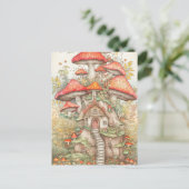 Kleurrijke creatieve paddenstoel dorp illustratie briefkaart (Staand voorkant)