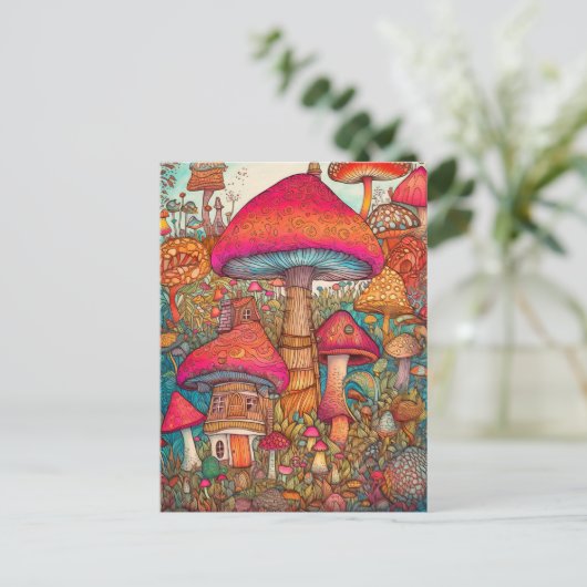 Kleurrijke creatieve psychedelische paddenstoelen  briefkaart (Staand voorkant)