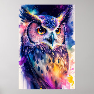 Kleurrijke Creatieve Wijze Uil Illustratie Poster
