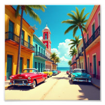 Kleurrijke Cubaanse straat met klassieke auto's