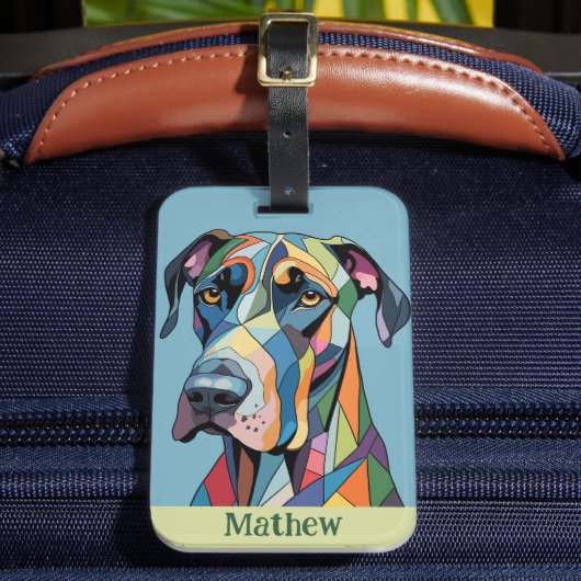 Kleurrijke Cubistische Dog  Bagagelabel (Voorkant Insitu 2)