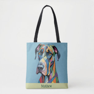 Kleurrijke Cubistische Dog Tote Bag