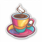 Kleurrijke Cup met Zwarte Koffie Waterdicht Sticker (Voorkant)
