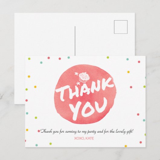 KLEURRIJKE CUPCAKE BEDANKT BRIEFKAART (Voorkant / Achterkant)