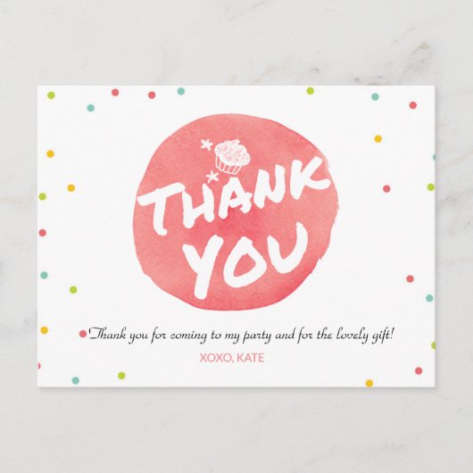 KLEURRIJKE CUPCAKE BEDANKT BRIEFKAART (Voorkant)