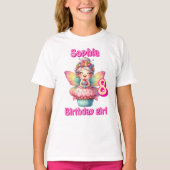 Kleurrijke cupcake fee vlinder verjaardag t-shirt (Voorkant)