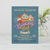 Kleurrijke Cupcake Sweets op Blauwe Verjaardag Kaart (Staand voorkant)