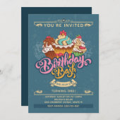 Kleurrijke Cupcake Sweets op Blauwe Verjaardag Kaart (Voorkant / Achterkant)