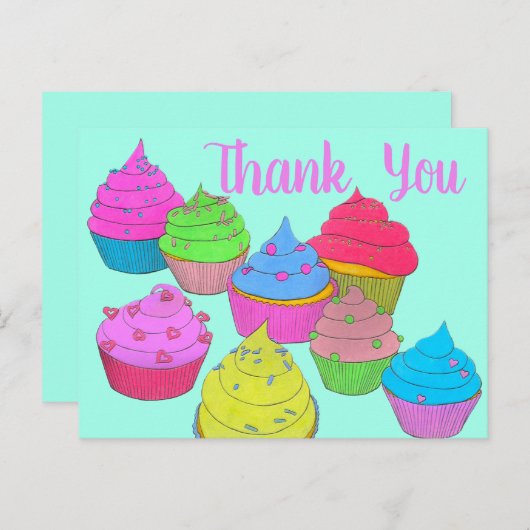 Kleurrijke Cupcakes Dank Je 2 Briefkaart (Voorkant / Achterkant)