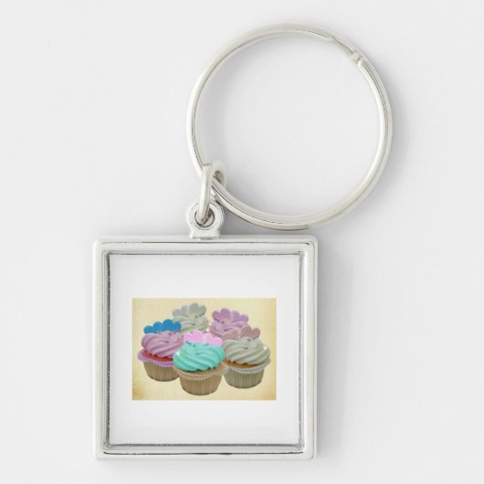 Kleurrijke cupcakes en harten sleutelhanger (Voorkant)