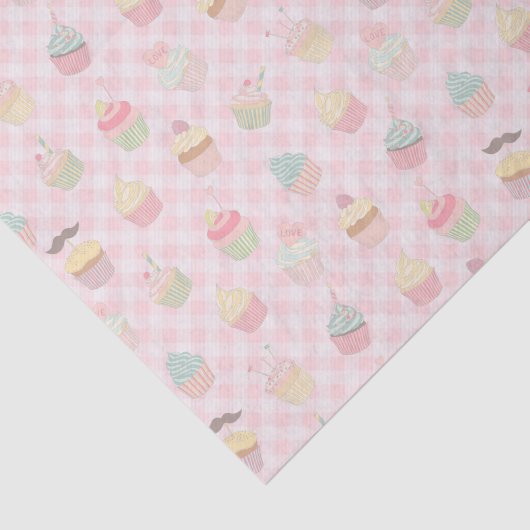 Kleurrijke Cupcakes op Pink Gingham Tissuepapier (Detail)