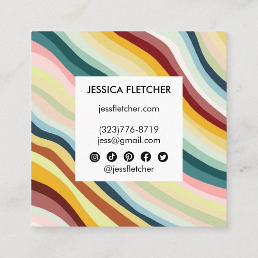 Kleurrijke curven met minimalistische sociale pict vierkante visitekaartje (Achterkant)
