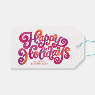 Kleurrijke & Curvy Feestdagen met de hand geschrev Cadeaulabel