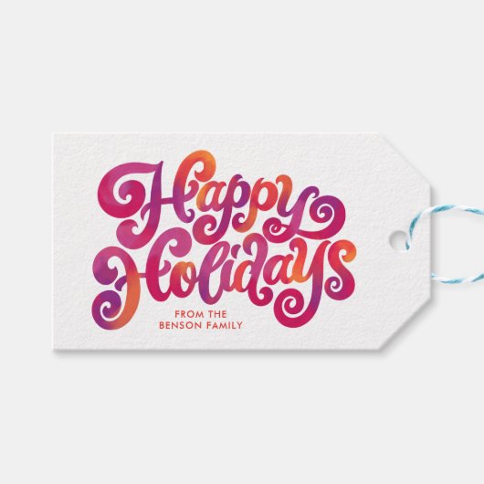 Kleurrijke & Curvy Feestdagen met de hand geschrev Cadeaulabel (Voorkant (Horizontaal))