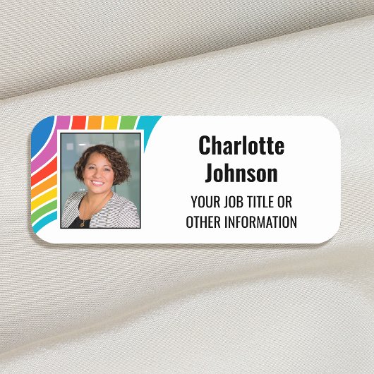 Kleurrijke Custom Medewerker Foto ID Rainbow Wave Naamplaatje