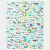 Kleurrijke Custom Names op Bord Blauw Fleece Deken (Voorkant)