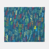 Kleurrijke Custom Names Patroon op Blauw Fleece Deken (Voorkant (Horizontaal))