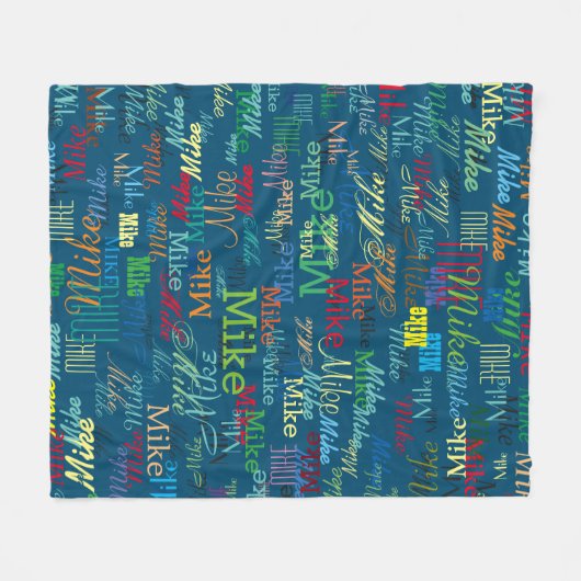 Kleurrijke Custom Names Patroon op Blauw Fleece Deken (Voorkant (Horizontaal))