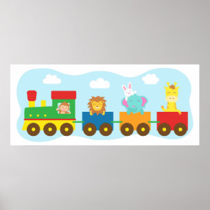 Kleurrijke Cute Dieren Trein, Voor Kinderkamer Poster