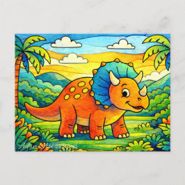 Kleurrijke Cute Dinosaur Kinderen Feestdagenkaart