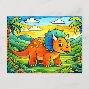 Kleurrijke Cute Dinosaur Kinderen Feestdagenkaart