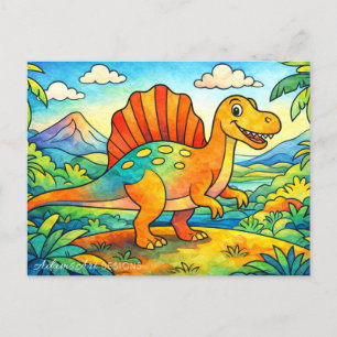 Kleurrijke Cute Dinosaur Kinderen Feestdagenkaart