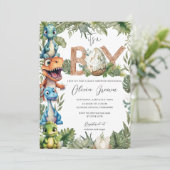 Kleurrijke Cute Dinosauriërs Groene Jongens Baby S Kaart (Staand voorkant)