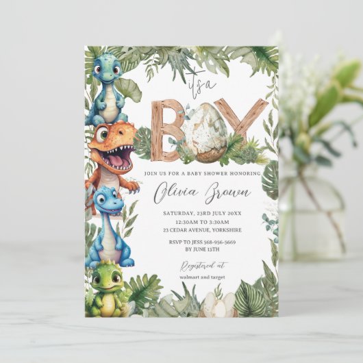 Kleurrijke Cute Dinosauriërs Groene Jongens Baby S Kaart (Staand voorkant)