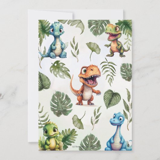 Kleurrijke Cute Dinosauriërs Groene Jongens Baby S Kaart (Achterkant)