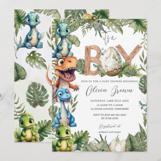 Kleurrijke Cute Dinosauriërs Groene Jongens Baby S Kaart (Voorkant / Achterkant)