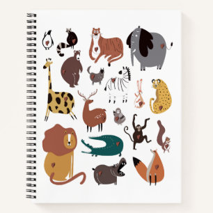 Kleurrijke cute doodle cartoon set van wilde diere notitieboek