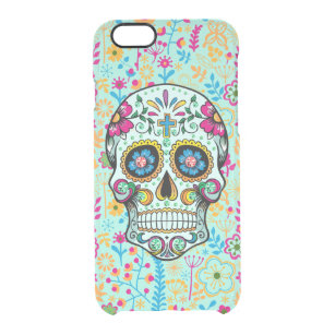 Kleurrijke Cute Floral Sugar Skull & Flowers Doorzichtig iPhone 6/6S Hoesje