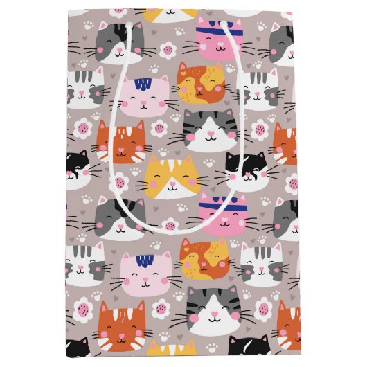 Kleurrijke Cute Katten Medium Cadeauzakje (Voorkant)