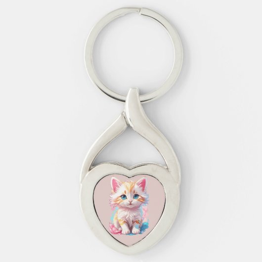 Kleurrijke Cute Kawaii Kitten Sleutelhanger (Voorkant)