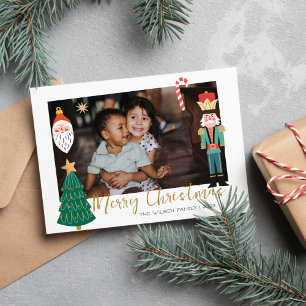Kleurrijke Cute Kerst Familie Foto Vakantiekaart Feestdagenkaart