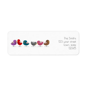 Kleurrijke Cute Kleine Carton Vogels Gezinsgroep Etiket