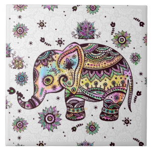 Kleurrijke Cute Retro Floral Elephant Tegeltje